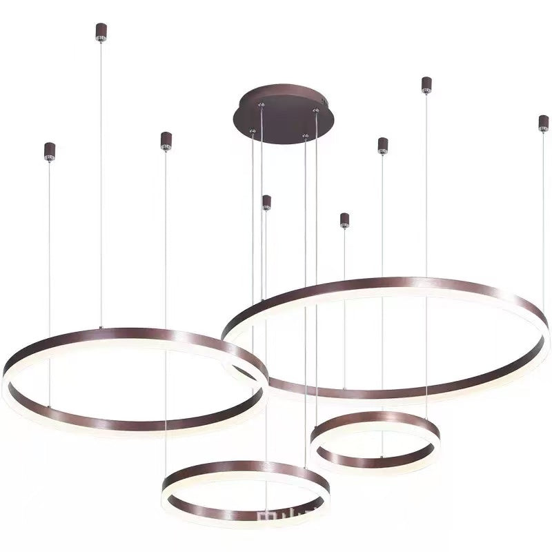 Modern Led Chandelier Brushed Rings Home Lighting Ceiling Mounted For Living Room Bedroom Hanging Lamp Gold&Coffee Color Lights
