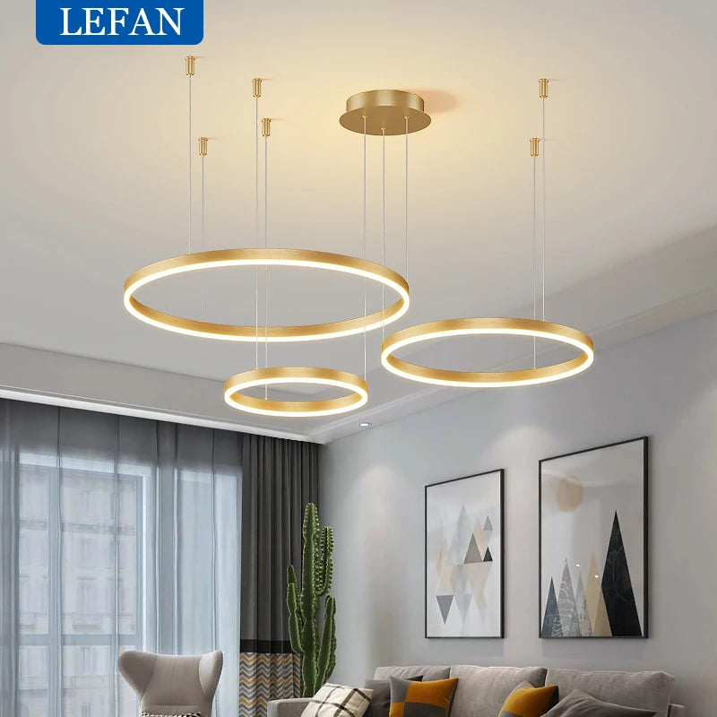 Modern Led Chandelier Brushed Rings Home Lighting Ceiling Mounted For Living Room Bedroom Hanging Lamp Gold&Coffee Color Lights