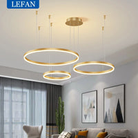 Modern Led Chandelier Brushed Rings Home Lighting Ceiling Mounted For Living Room Bedroom Hanging Lamp Gold&Coffee Color Lights