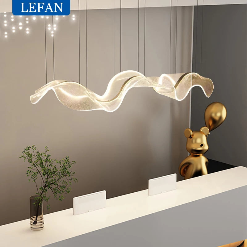 Nordic Creative Led Chandelier Design Long Wave Pendant Lights Restaurant Bar Lamp Dining Room Home Decor Hanging Light Fixture