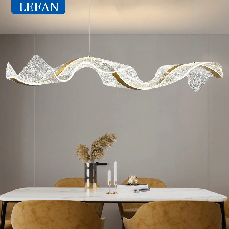 Nordic Creative Led Chandelier Design Long Wave Pendant Lights Restaurant Bar Lamp Dining Room Home Decor Hanging Light Fixture