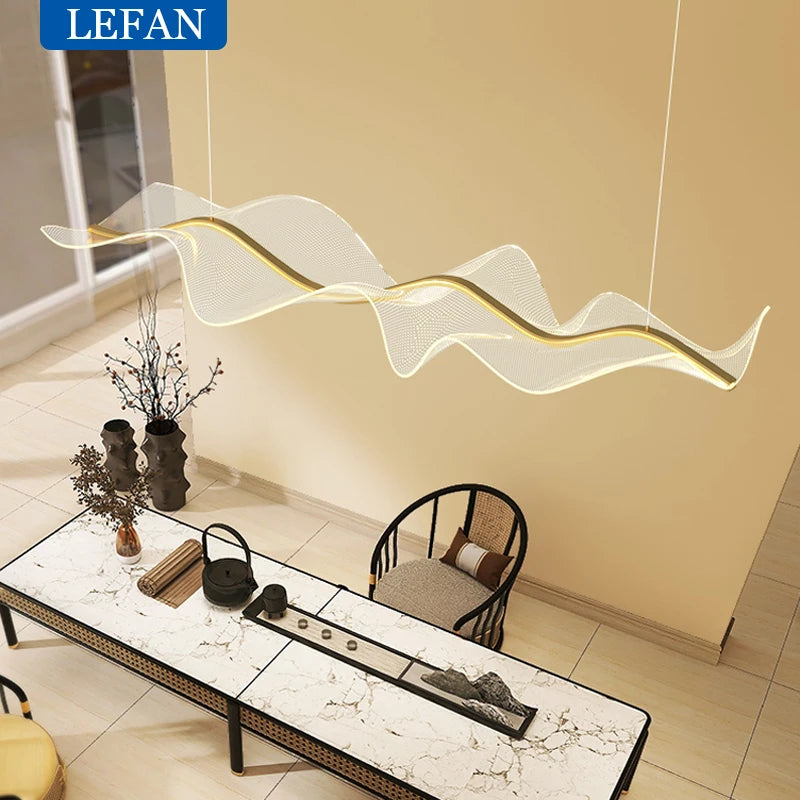 Nordic Creative Led Chandelier Design Long Wave Pendant Lights Restaurant Bar Lamp Dining Room Home Decor Hanging Light Fixture