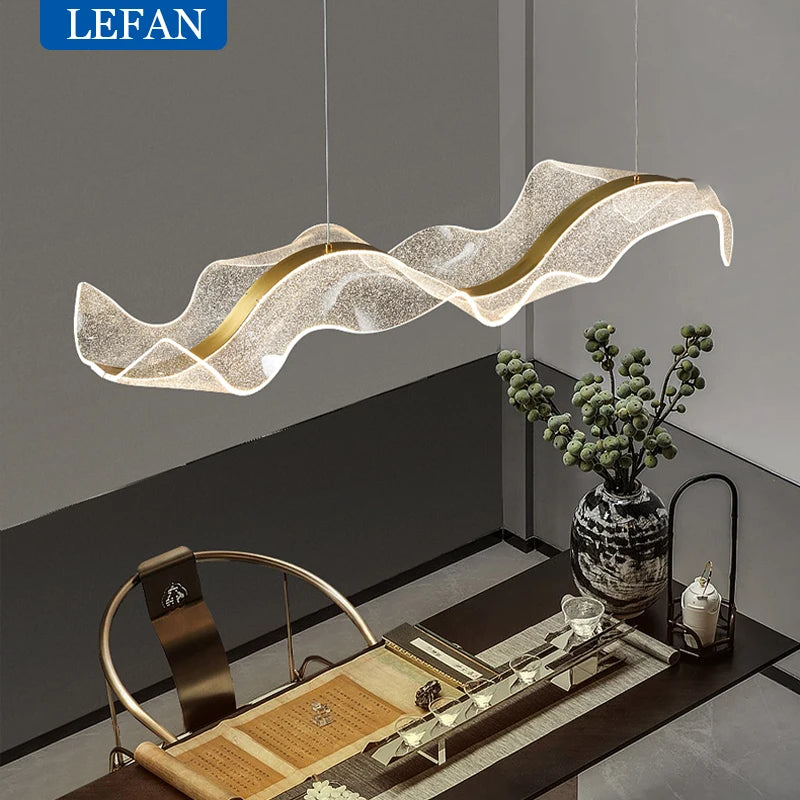 Nordic Creative Led Chandelier Design Long Wave Pendant Lights Restaurant Bar Lamp Dining Room Home Decor Hanging Light Fixture