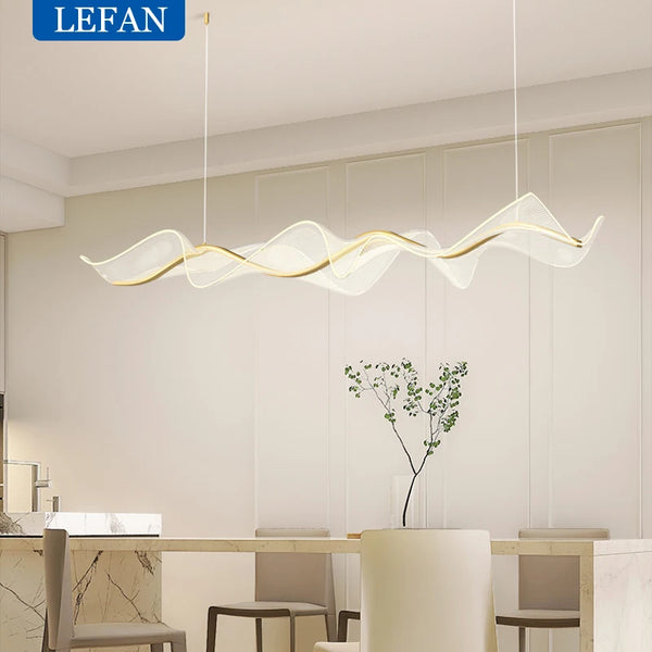 Nordic Creative Led Chandelier Design Long Wave Pendant Lights Restaurant Bar Lamp Dining Room Home Decor Hanging Light Fixture