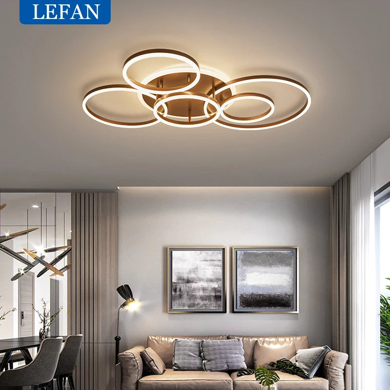 Postmodern Led Circle Rings Ceiling Lights For living Room Bedroom Study Room Ceiling Lamp Black/White/Golden pendant Lamp