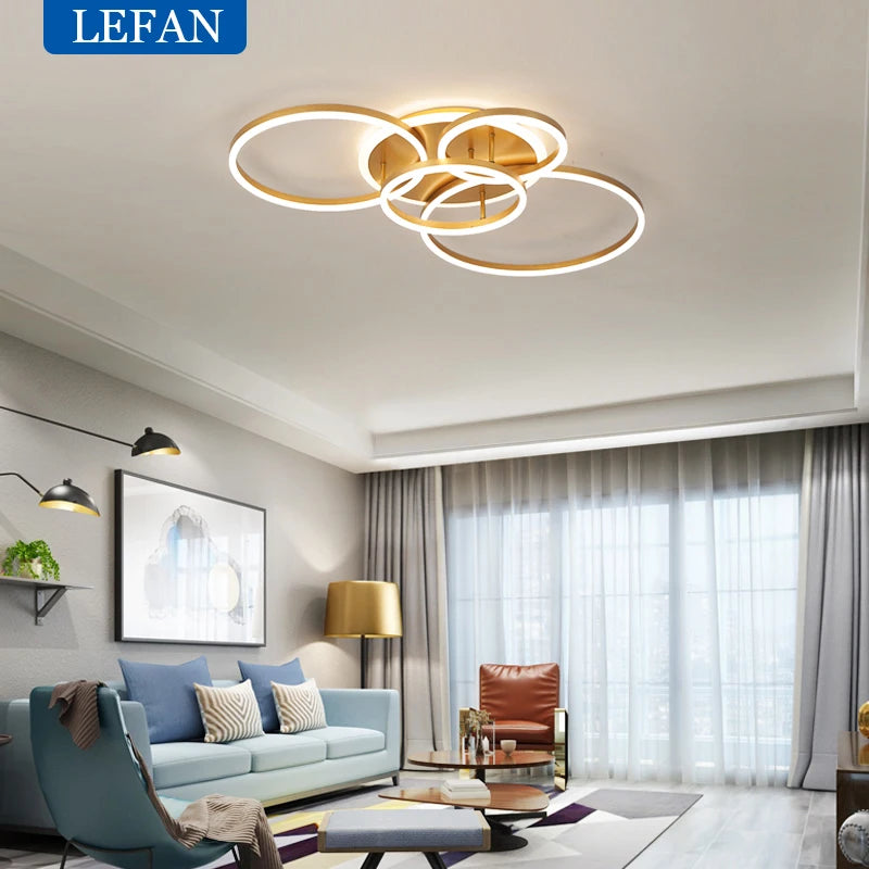 Postmodern Led Circle Rings Ceiling Lights For living Room Bedroom Study Room Ceiling Lamp Black/White/Golden pendant Lamp