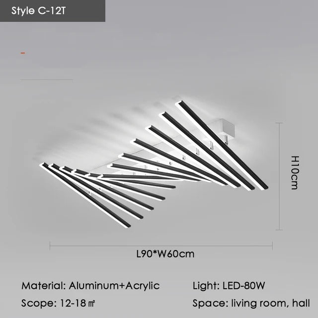 Modern Nordic  LED Ceiling Lamps For Living Dining Room With Remote Control Black Lights Office Bedroom Decor Square Chandeliers